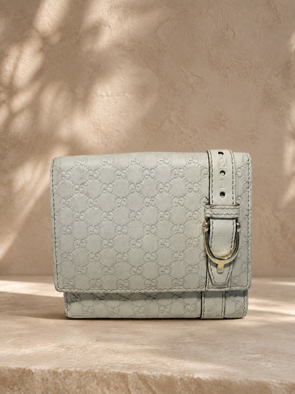 Gucci Microguccissima Leather Compact Trifold Wallet Cream White
